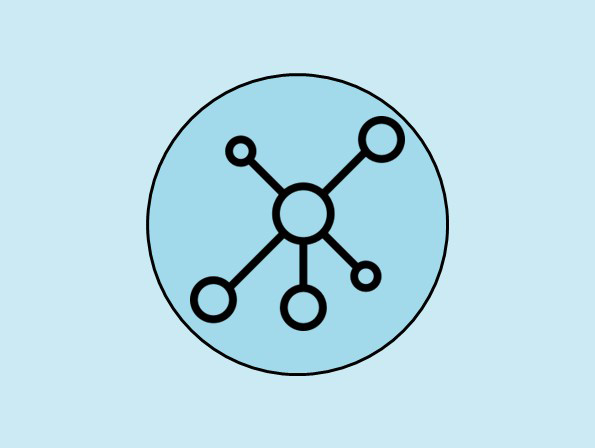 An icon of five small circles connected by lines to a central circle.