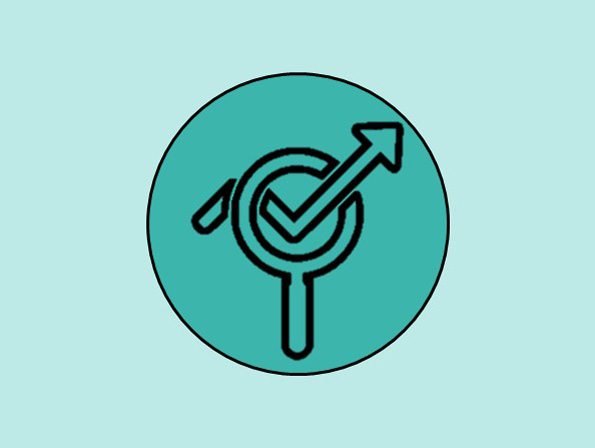 An icon of a magnifying glass with an arrow going through it.